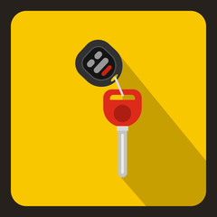 Poster - Car key with remote control icon in flat style on a yellow background vector illustration