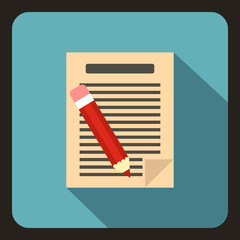 Poster - Document with pencil icon in flat style with long shadow. Paper symbol vector illustration