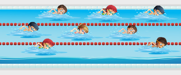 Poster - Children swimming in the swimming pool