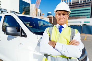 Engineer builder at construction site