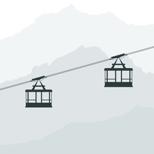 Black Silhouette Of The Cabin Cableway. Design Element Of The Ca
