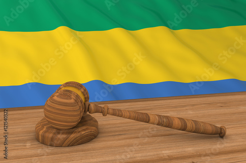 Fotografie, Obraz Gabonese Law Concept - Flag of Gabon Behind Judge's Gavel 3D Illustration
