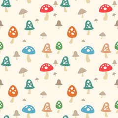 Wall Mural - Vintage style mushrooms seamless pattern