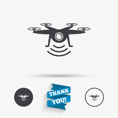 Sticker - Drone icon. Quadrocopter with action camera.