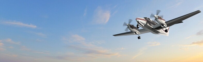 popular propeller light aircraft flight in the panorama sky 