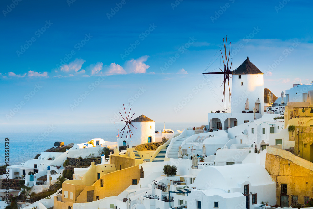 View of Oia the most beautiful village of Santorini island in Greece. - obrazy, fototapety, plakaty 