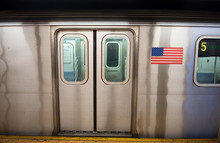 Subway Train Arrived At Subway Station, Manhattan, New York