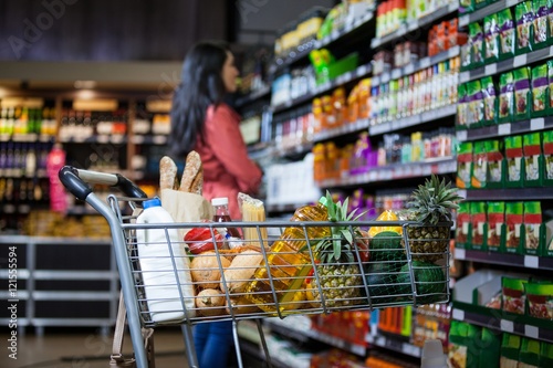 Cuadros en Lienzo Various groceries in shopping cart