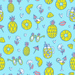 Pineapple mood pattern on blue background