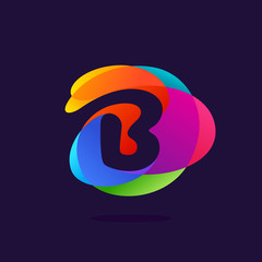 Letter B logo at colorful multicolor splash background.