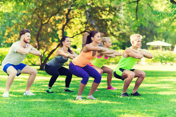 Poster - group of friends or sportsmen exercising outdoors