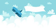 Cloudscape with plane and placard. Vector illustration background.