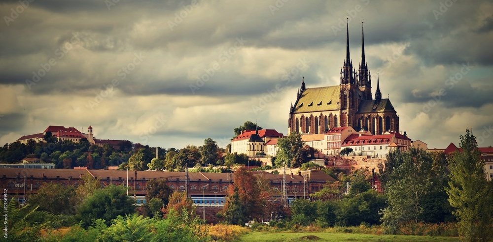 Obraz na płótnie The icons of the Brno city's ancient churches, castles Spilberk. Czech Republic- Europe. HDR - photo. w salonie