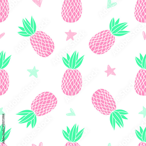 Pineapples On The White Background Vector Seamless Pattern With Tropical Fruit Cute Girl Style Pink Stock Vector Adobe Stock tropical fruit cute girl style