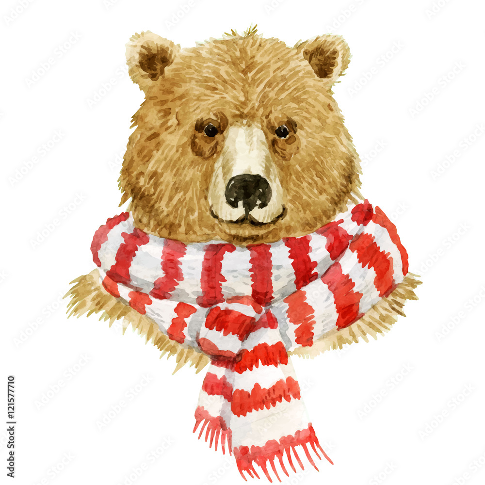 Brown bear wearing a scarf Stock Vector | Adobe Stock