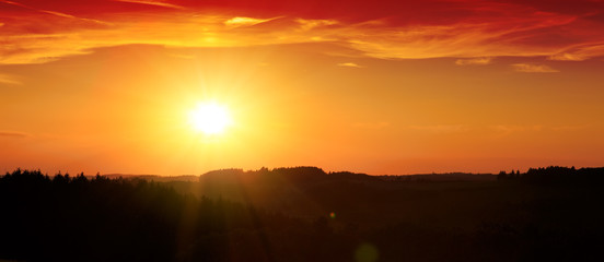 Wall Mural - sunrise over black forest mist.