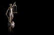 Lady justice or Themis with reflection  isolated on black background