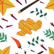 Seamless Pattern With Fresh Vegetables And Spices