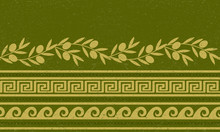 Seamless Pattern With Olives, Wheat, And Greek Symbols.