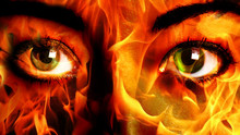 Woman Face Fire Close Up