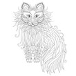 Cat with Fluffy tail in zentangle style. Freehand sketch for adu