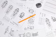 © bayurov - Pencil on background of engineering drawings. Science, mechanics and mechanical engineering