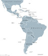 Latin America countries political map with national borders. Countries from the northern border of Mexico to the southern tip of South America, including the Caribbean. English labeling. Illustration.
