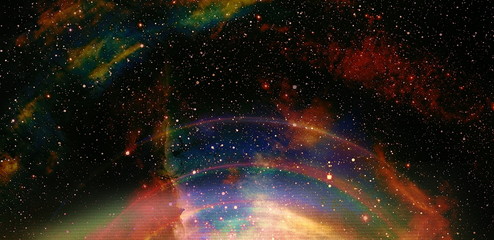Poster - Cosmic space and stars with light circle, color cosmic abstract background.