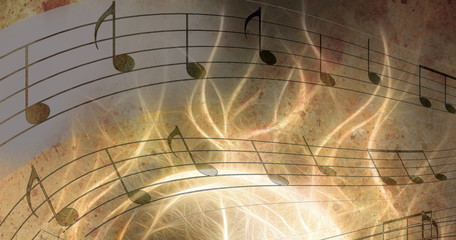 Poster - Illustration of grunge retro musical background with notes.
