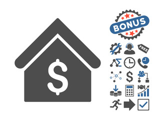 Wall Mural - Bank Office pictograph with bonus elements. Vector illustration style is flat iconic bicolor symbols, cobalt and gray colors, white background.