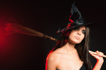 Canvas Print - Beautiful woman like witch. Fashion. Halloween costumes