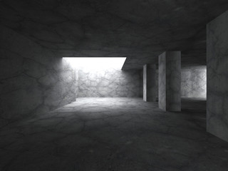  Concrete basement room interior with columns and lights