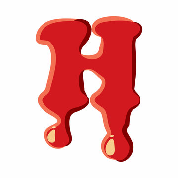 H letter isolated on white background. Red bloody H letter vector illustration