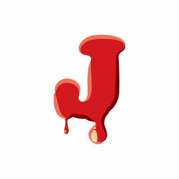 J letter isolated on white background. Red bloody J letter vector illustration