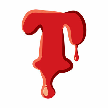 T letter isolated on white background. Red bloody T letter vector illustration
