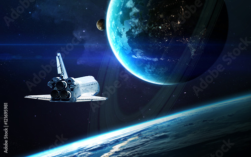 Abstract scientific background - planets in space, nebula and stars. Elements...
