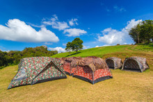 Colorful Tents Camping At Doi Samer Dao , Sri Nan National Park, Nan Province, Thailand