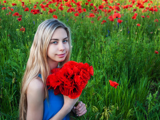 Poster - young girl in the poppy field