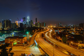 Dramatic scenery of elevated highway heading towards Kuala Lumpu