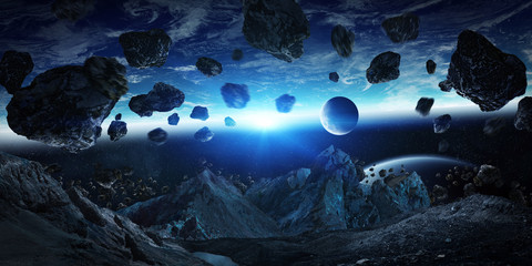 Wall Mural - gigantic asteroids about to crash earth 3d rendering elements of