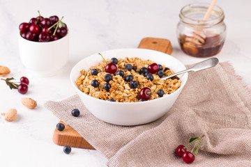 Healthy breakfast ingredients. Homemade granola.