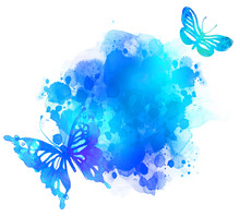 Amazing Watercolor Background With Butterfly