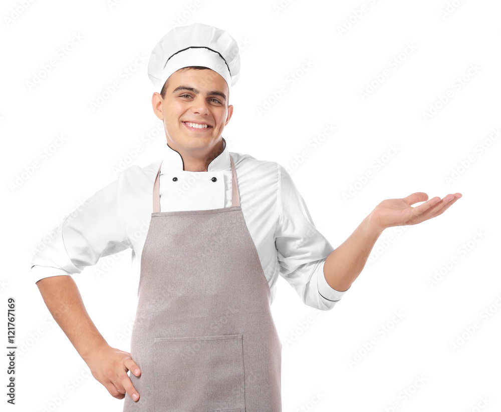 Young handsome chef cook isolated on white