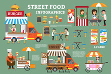 Street Food Infographics Elements. Detail Of Food Carts With Sel