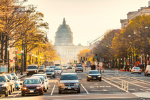 Pennsylvania Street And US Capitol In Washington DC, USA