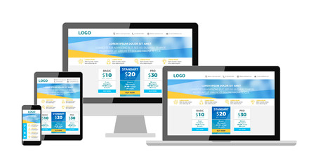 Wall Mural - template site on the screen. mockup website design. isolated computer, tablet, smartphone and laptop