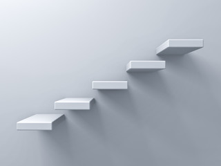 abstract stairs or steps concept on white wall background with shadow 3d rendering