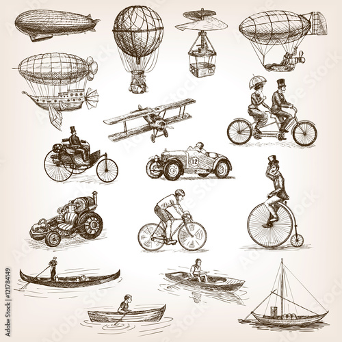 Fotografía Vintage transport set sketch style vector