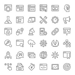 seo and web development line iconset