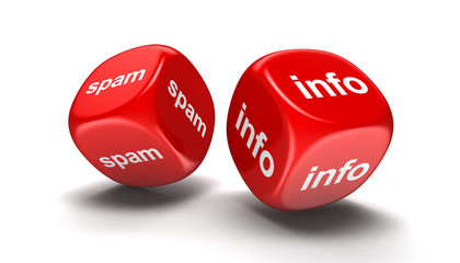 Poster - Dices with info and spam. Image with clipping path 